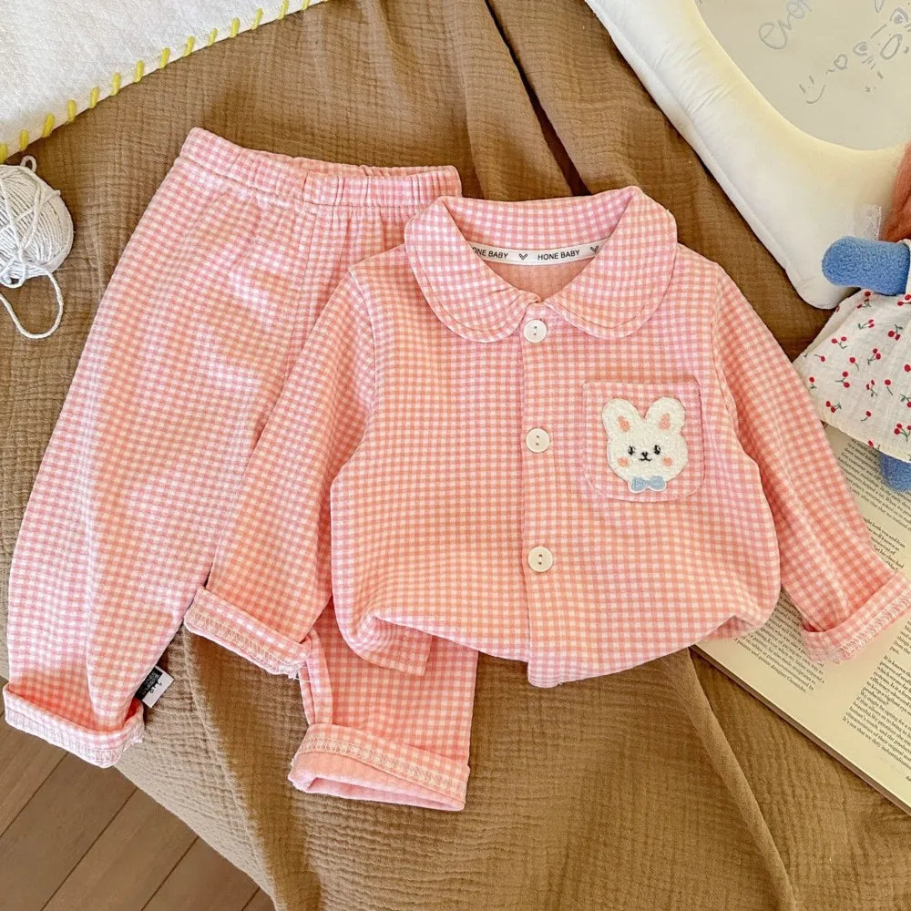 Children's Pajamas Autumn Boys' and Girls' Woolen Pajama Set, Children's Baby Home Clothes Two Piece Set