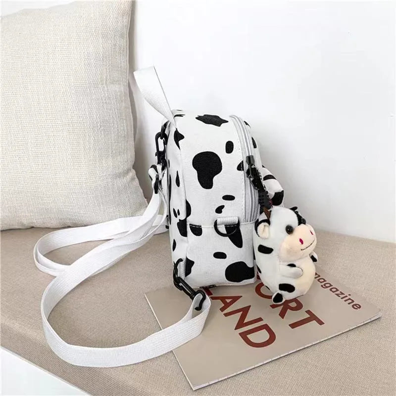 Kids Cute Cow Printed Bag Children's Girl Backpack With Stuffed Cow Lightweight Kindergarten Schoolbag Early Education Bag