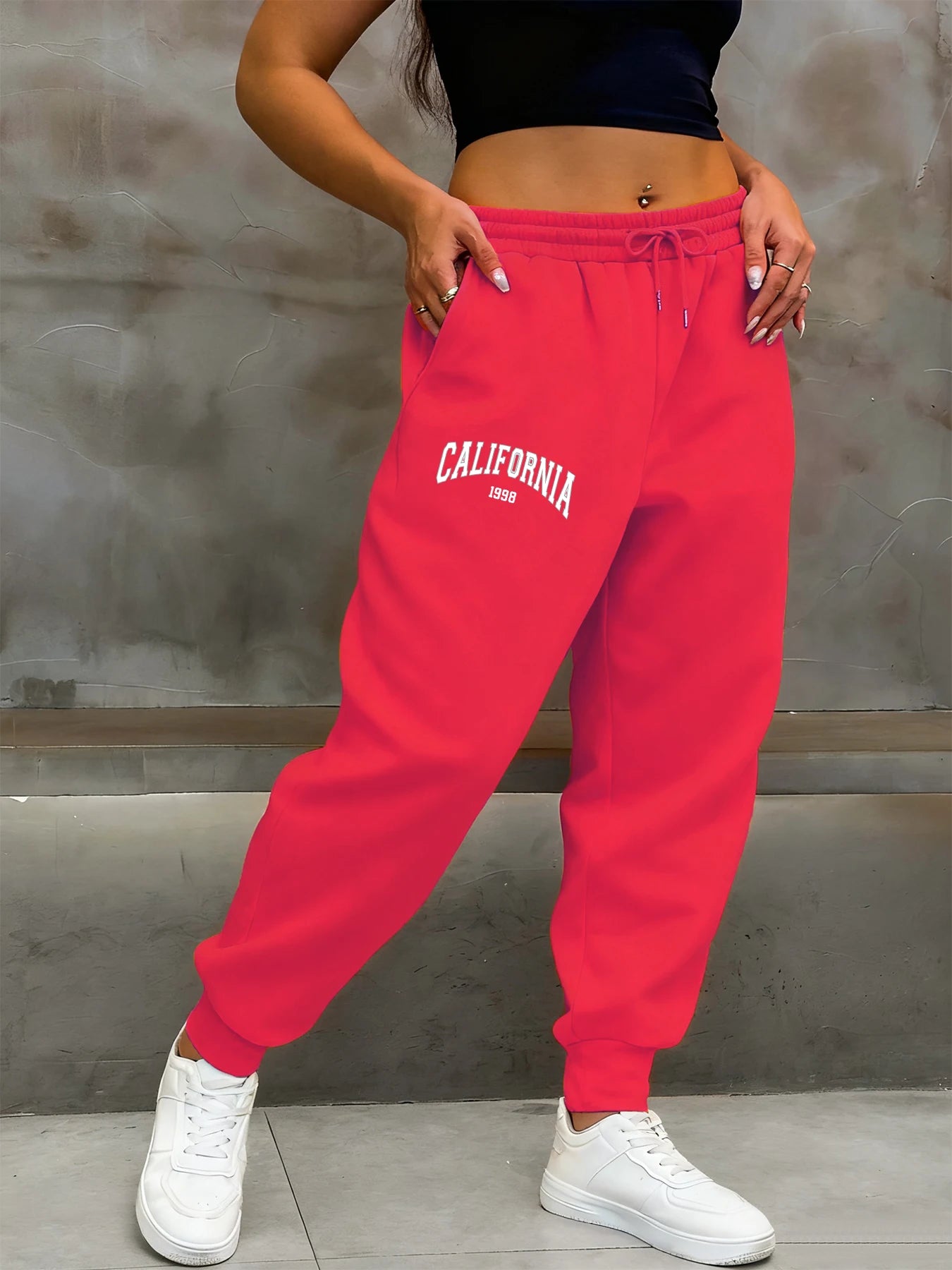 California 1998 Letter Printing Woman Sweatpants Fashion Comfy Long Pants Trendy Basic Trousers Casual Elastic Waist Pant