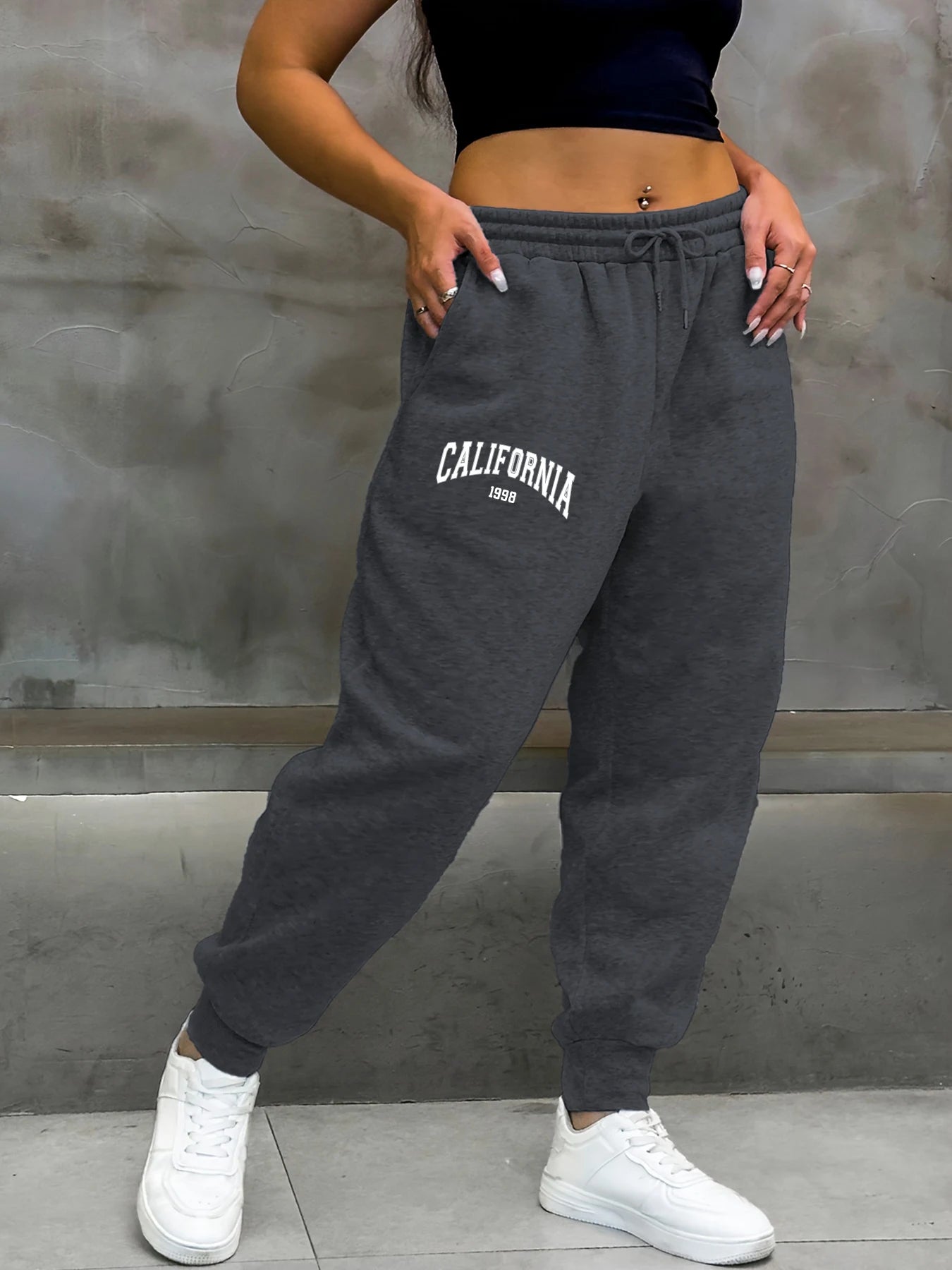 California 1998 Letter Printing Woman Sweatpants Fashion Comfy Long Pants Trendy Basic Trousers Casual Elastic Waist Pant