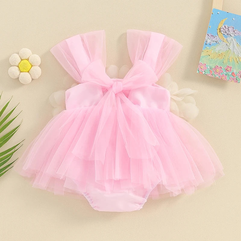 Summer Infant Baby Girls Rompers Dress Sleeveless 3D Flower Decor Tulle Patchwork Newborn Infant Jumpsuit Toddler Clothes