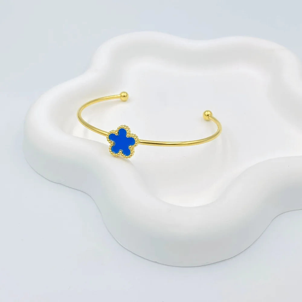 New Stainless Steel Five Leaf Flower Cuff Bracelet for Woman Fashion Gold Plated No Fade Bangle Party Jewelry Accessories Clover