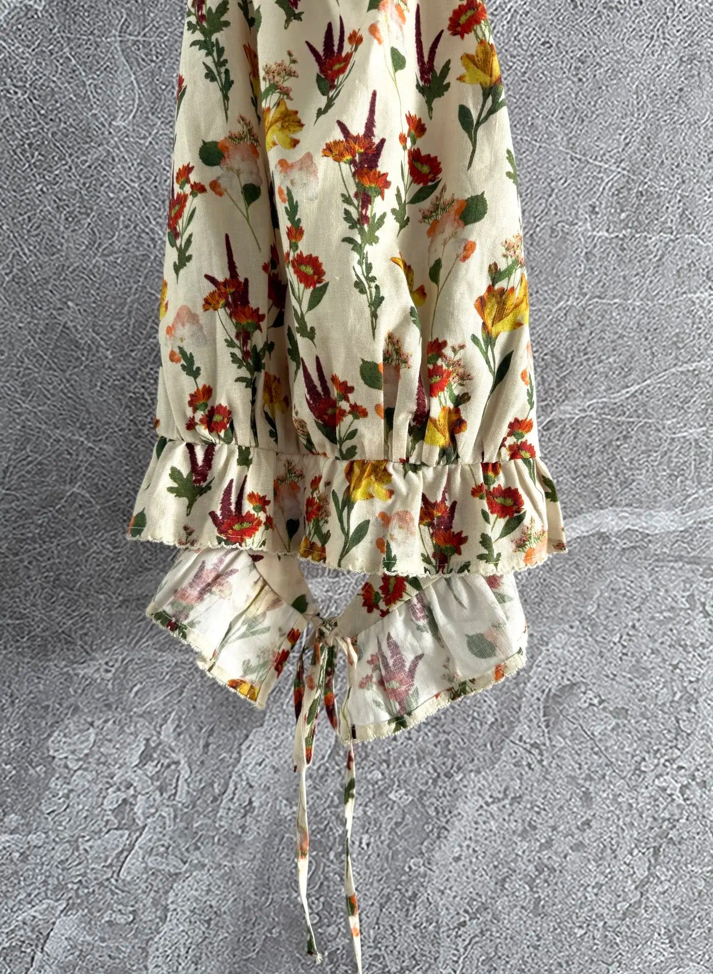Women Flower Printed Ruffles Collar Sleeveless Linen Camisole Top + Lace Edge Trumpet Mini Skirt Set