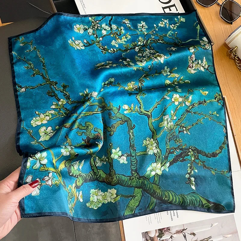 New 100% Real Silk Scarf For Woman Vintage Leopard Head Hair Scarfs Small Square Bandana Femme Office Neckerchief SD0201