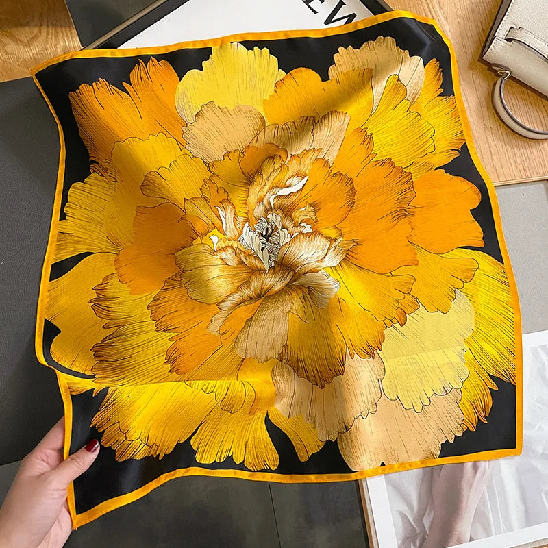 New 100% Real Silk Scarf For Woman Vintage Leopard Head Hair Scarfs Small Square Bandana Femme Office Neckerchief SD0201