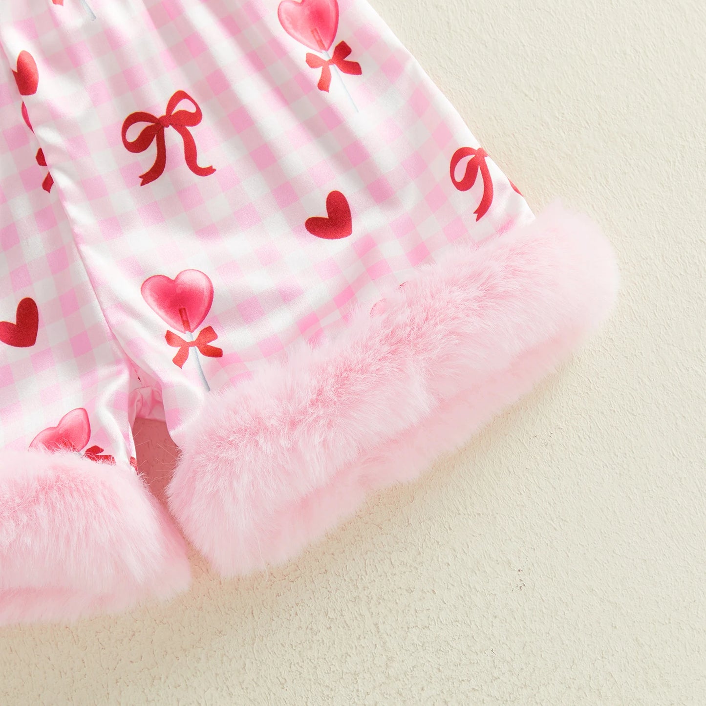 Children Kids Baby Girls Valentine's Day Pajama Sets Short Sleeve Lapel Button Up Bow Heart Plaid Print Shirts Shorts Sleepwear