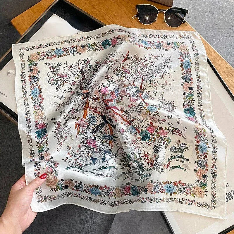 New 100% Real Silk Scarf For Woman Vintage Leopard Head Hair Scarfs Small Square Bandana Femme Office Neckerchief SD0201