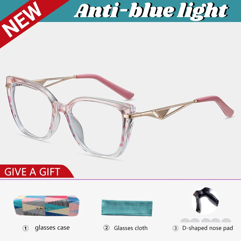 VICKY New Geometric Square Frame Fashion Design Women's Anti-Blue Light Reading Glasses Customizable Prescription 87326