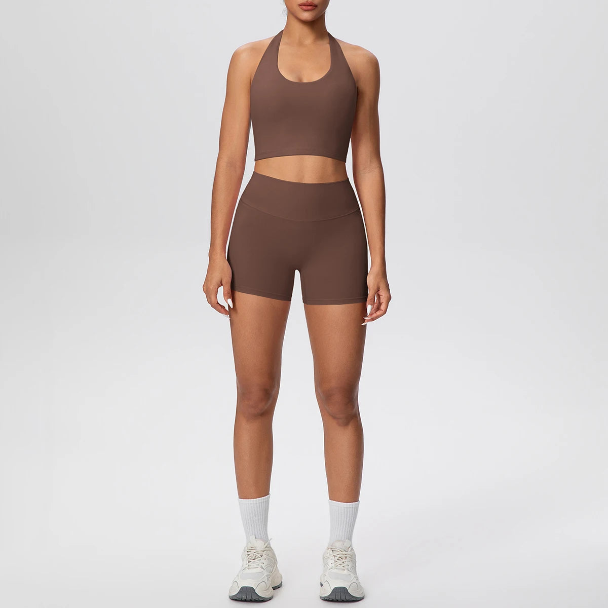 Woman Gym Yoga Set High Waisted Lifting Buttocks Sports Yoga Shorts Breathable Sexy Beautiful Back Halter Bra Chest Pad Yoga Set