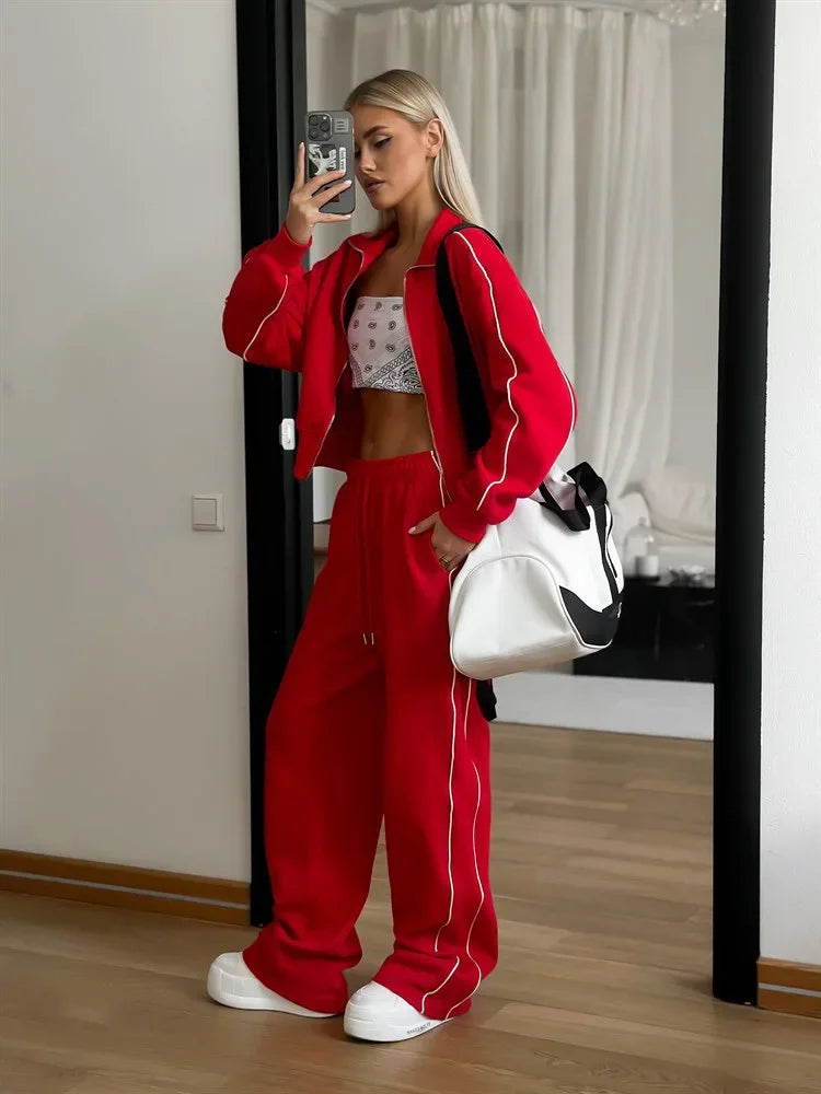 Women Two Piece Sets Pant Set Tracksuit Sport Jogger Y2k Sweatshirts Autumn Sports Jacket Elastic Waist Pants Matching Sets 2025