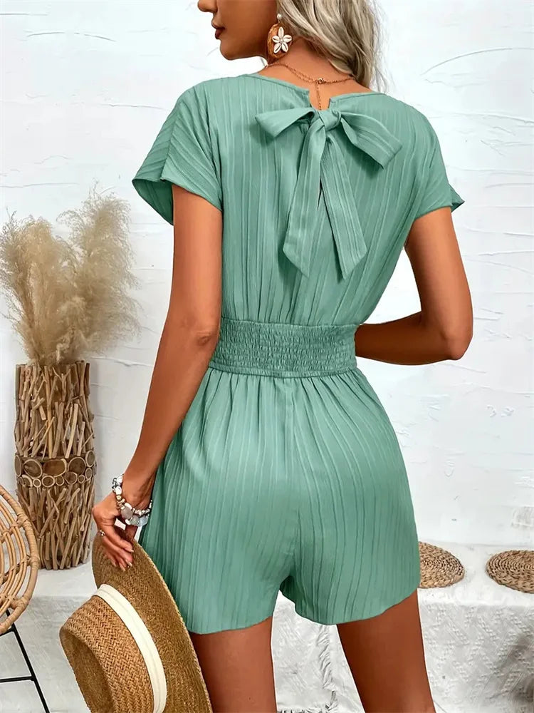 Y.KUKU 2024 Summer Women Rompers Short Playsuits Jumpsuits Holiday Casual One Pieces Clothing Jacquard Cross Overalls Female