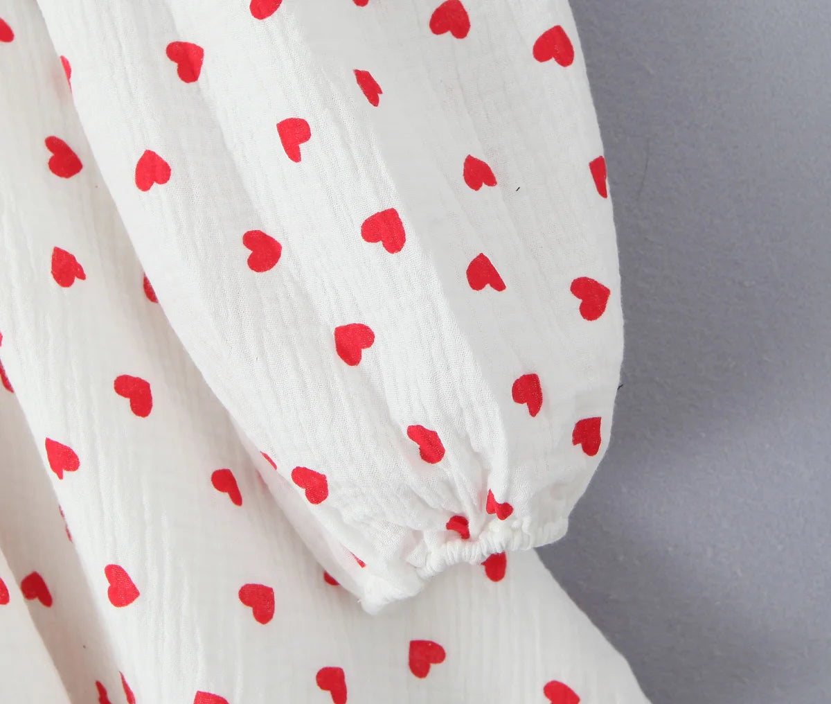 Sexy White Red Heart Print Wood Ears Slash Shoulder Full Puff Sleeve Mini Dress Women Slim Elastic Waist Swing A-line Short Robe