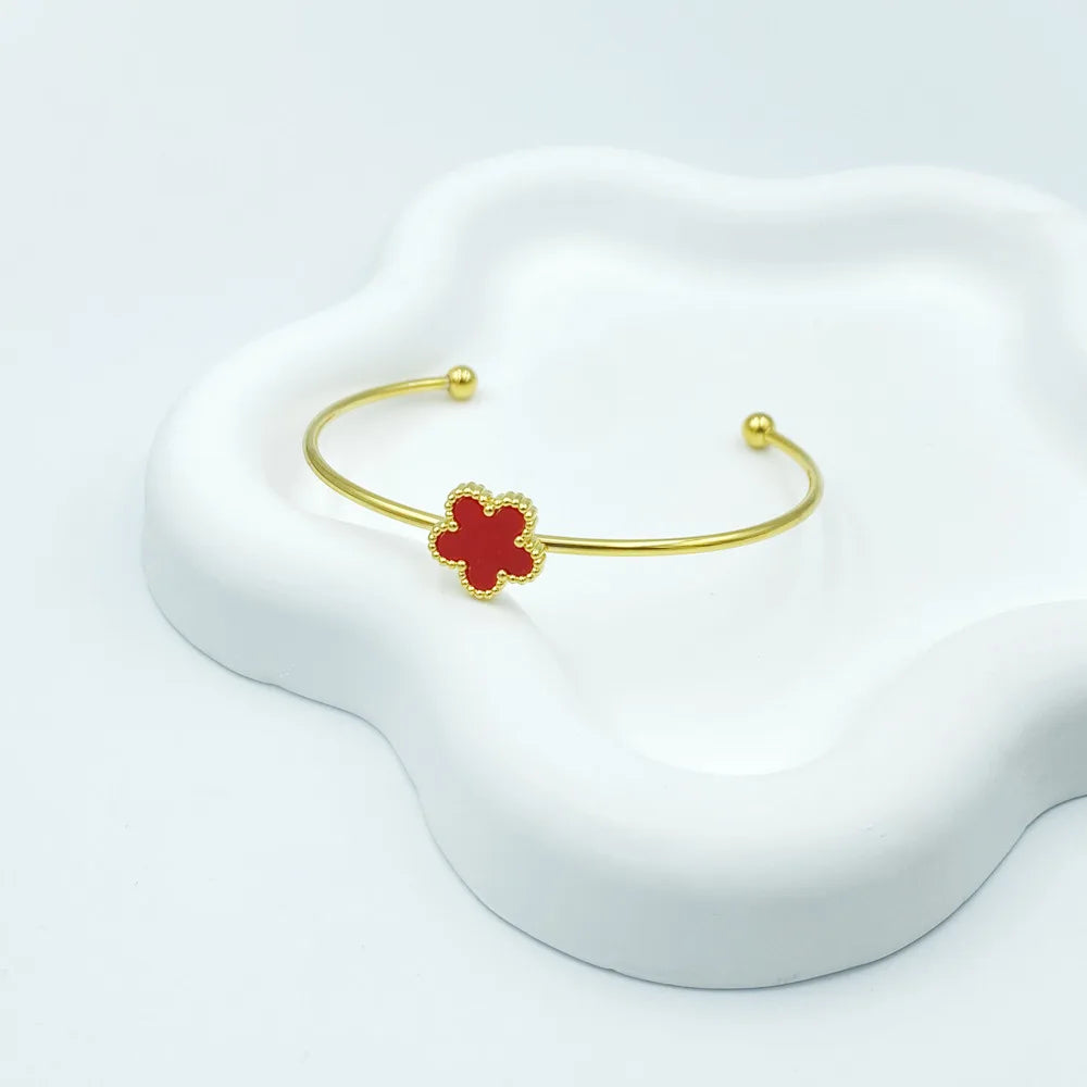 New Stainless Steel Five Leaf Flower Cuff Bracelet for Woman Fashion Gold Plated No Fade Bangle Party Jewelry Accessories Clover