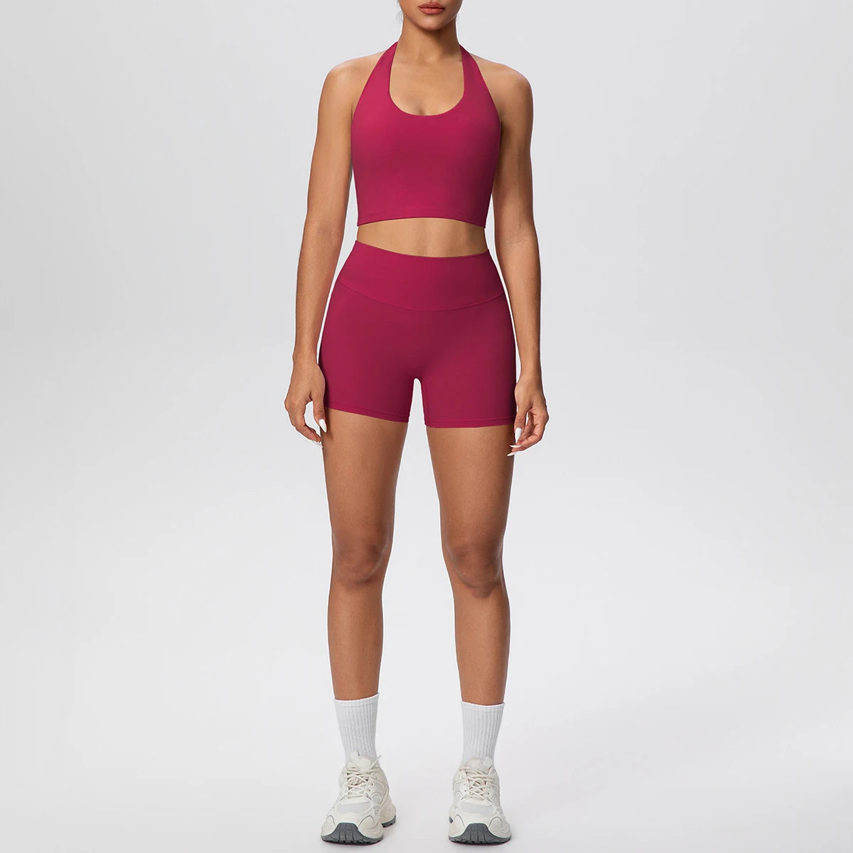 Woman Gym Yoga Set High Waisted Lifting Buttocks Sports Yoga Shorts Breathable Sexy Beautiful Back Halter Bra Chest Pad Yoga Set