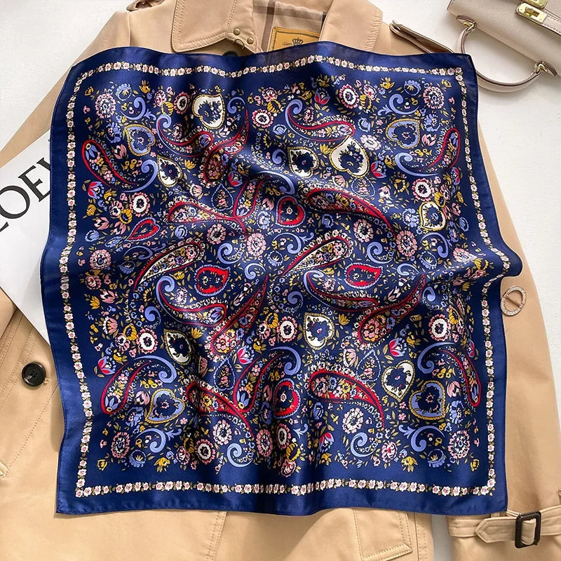 New 100% Real Silk Scarf For Woman Vintage Leopard Head Hair Scarfs Small Square Bandana Femme Office Neckerchief SD0201