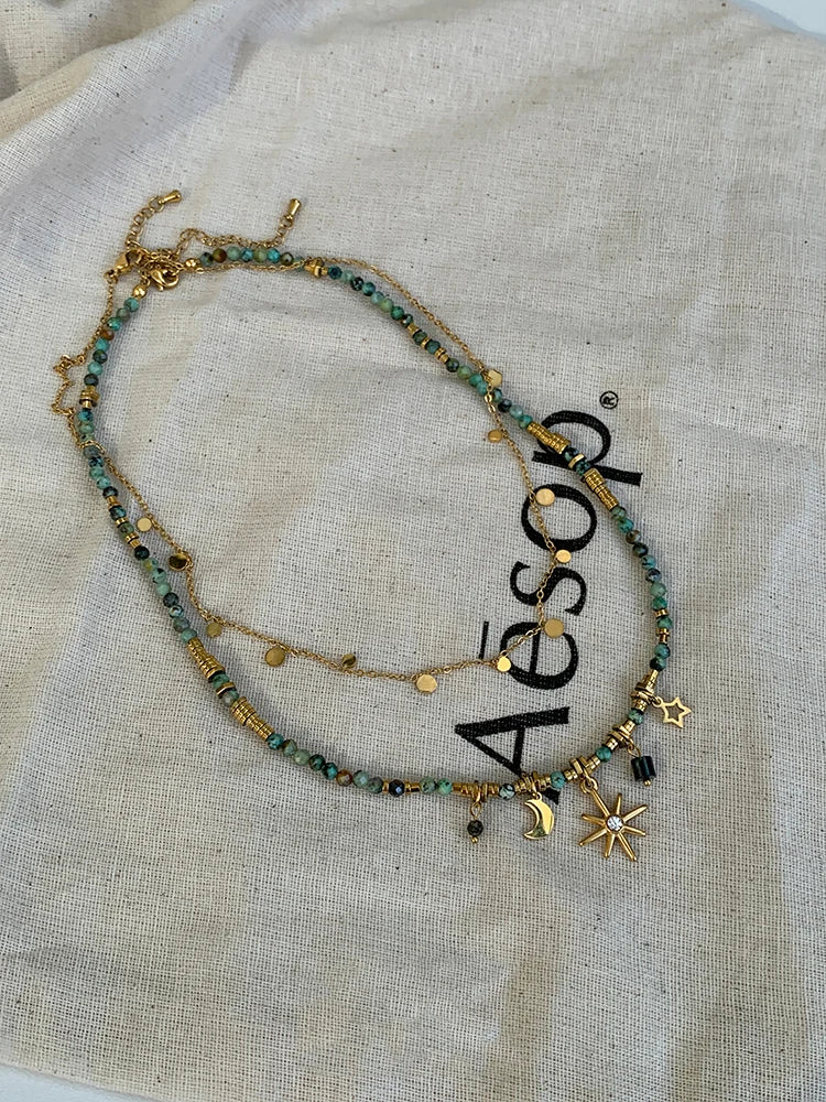 Peri'sbox New Multi-layer Acrylic Beaded Star Moon Starburst Charm Necklace for Women Bohemian Fashion Girl Summer Jewelry Gifts