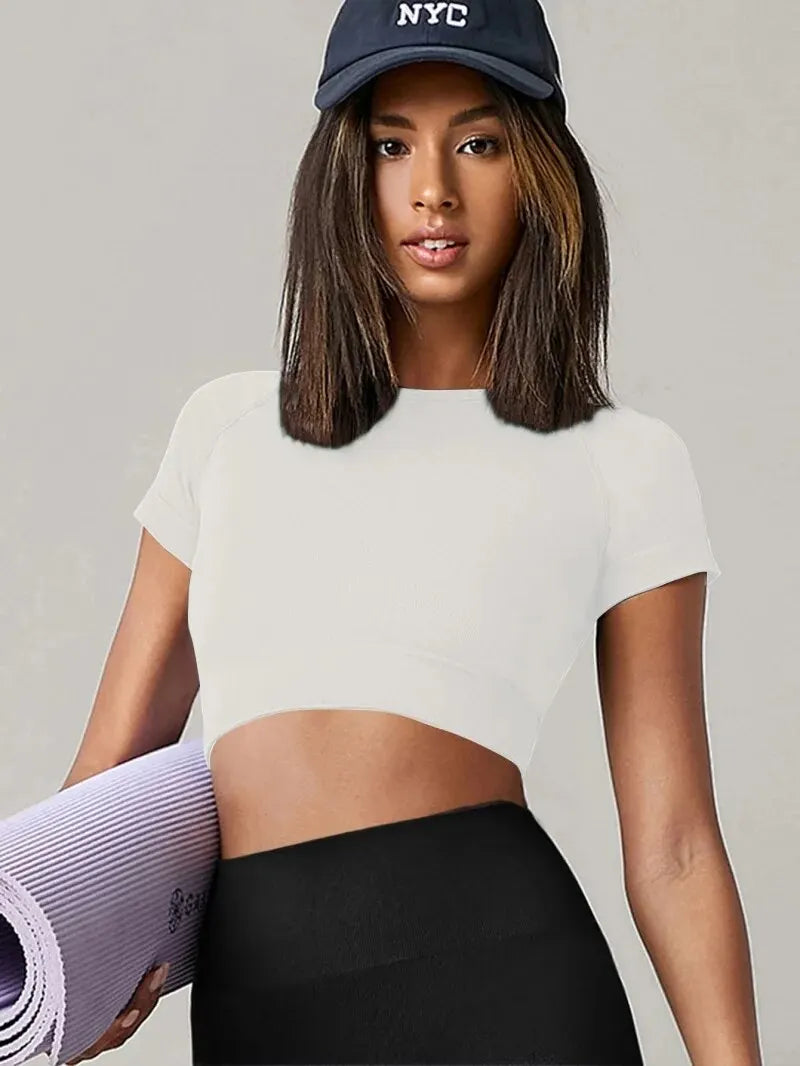 Seamless Womens Sport T Shirt Short Sleeve Yoga Top Fitness Gym Running Active Wear Workout Clothes