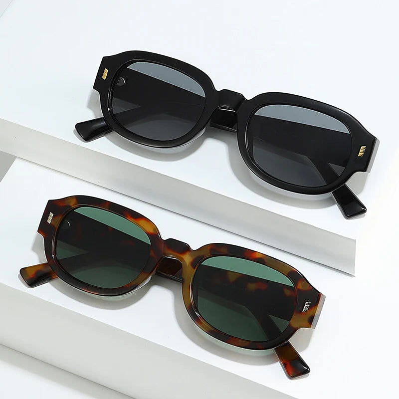 SO&EI Fashion Rivets Men Square Gradient Sunglasses Shades UV400 Retro Jelly Color Women Trending Oval Sun Glasses