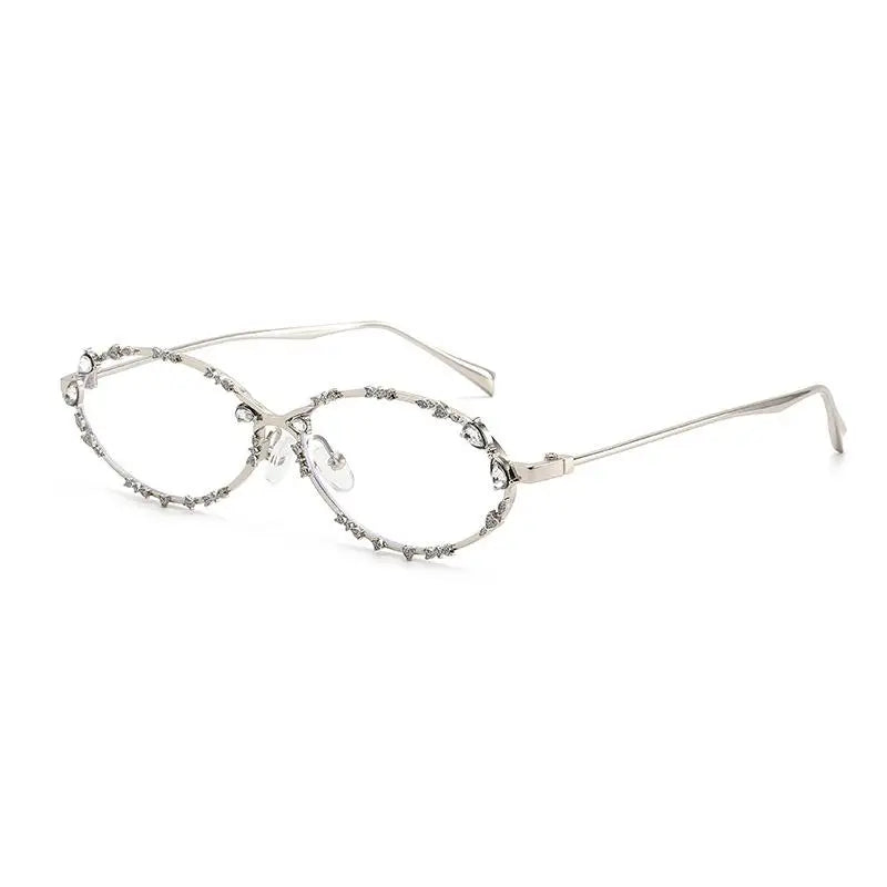 2026 Diamond Studded Bow Oval Frame Glasses Women's Fashion Vintage Transparent Metal Sunglasses Blue Light Blocking Eyeglasses