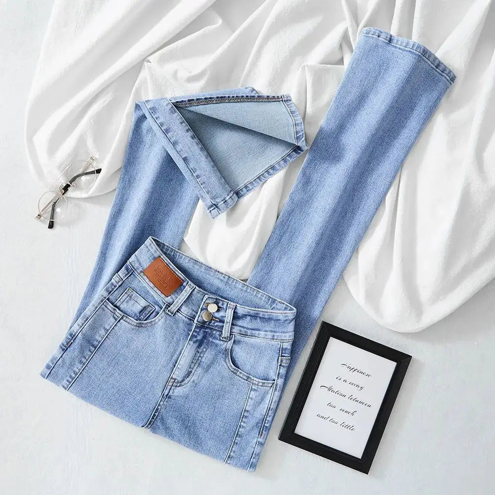 Streetwear Fashion Woman Clothing Split Slim Flare Jeans Spring Summer New High Waist All-match Vintage Casual Mop Denim Pants