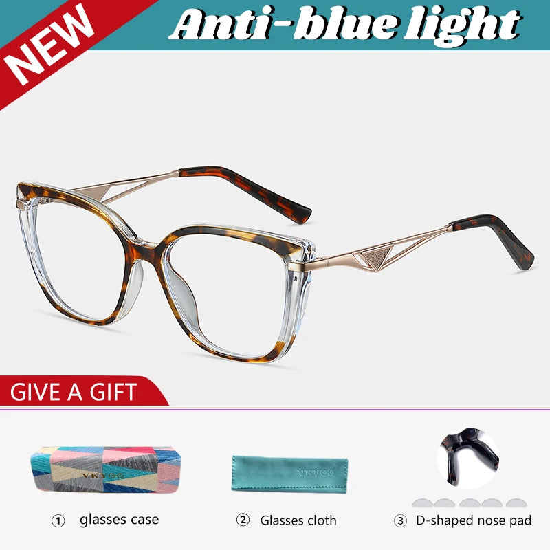 VICKY New Geometric Square Frame Fashion Design Women's Anti-Blue Light Reading Glasses Customizable Prescription 87326