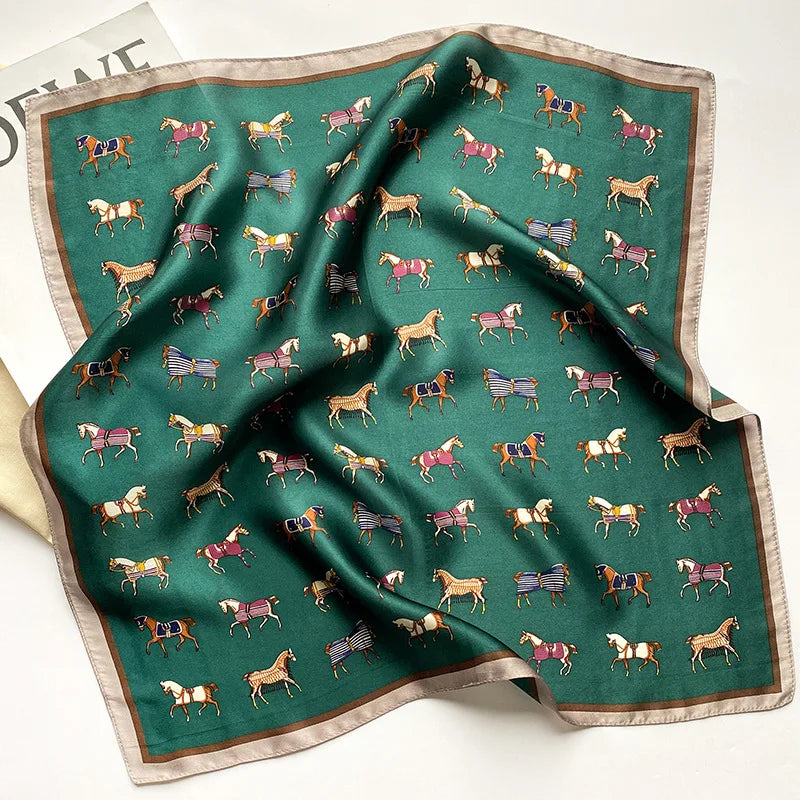 New 100% Real Silk Scarf For Woman Vintage Leopard Head Hair Scarfs Small Square Bandana Femme Office Neckerchief SD0201