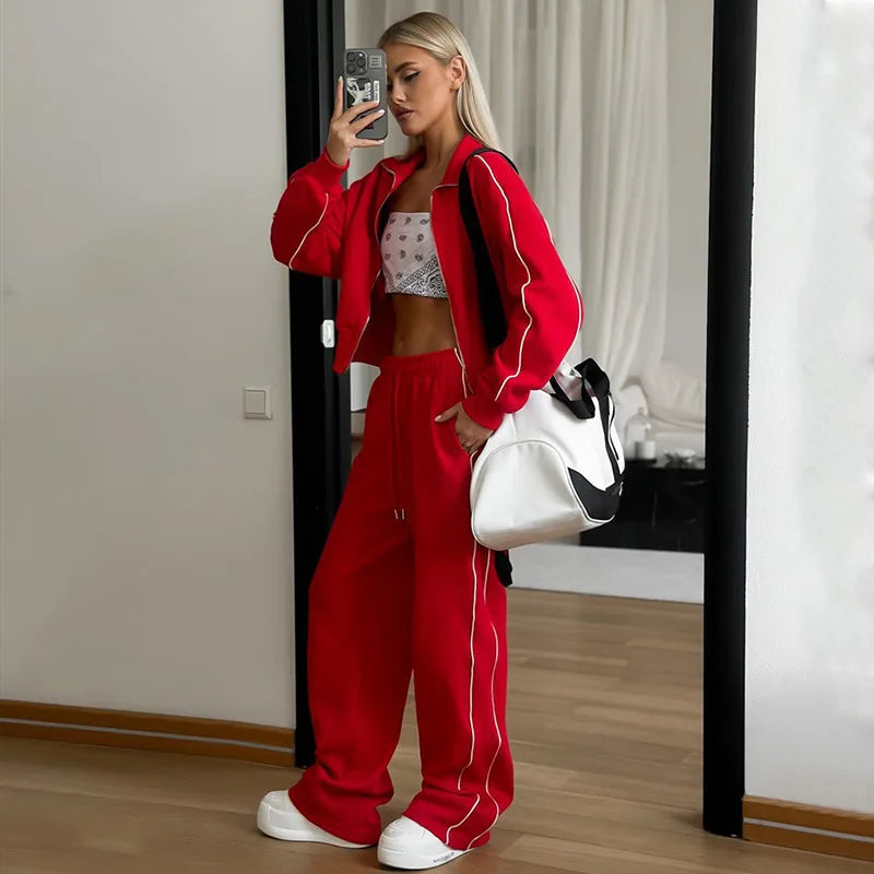 Women Two Piece Sets Pant Set Tracksuit Sport Jogger Y2k Sweatshirts Autumn Sports Jacket Elastic Waist Pants Matching Sets 2025