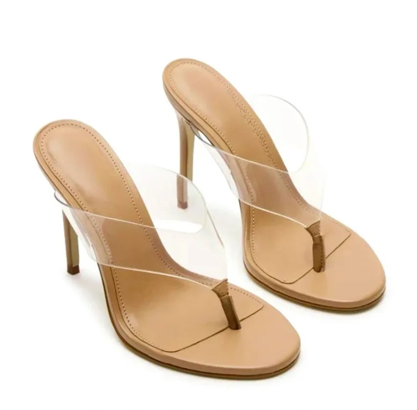 Women’s Thong High Heel Mule Sandals, Open Toe Slip-On Stiletto Party Mules