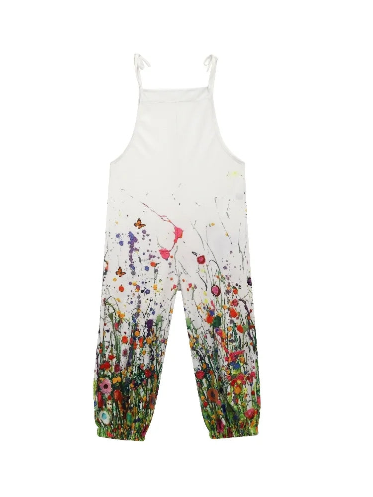 2025 Hot Women's Summer Fashion One-piece Suspender Pants Simple Comfortable Home Wide-leg Pants 3D Rooster Printed Work Pants