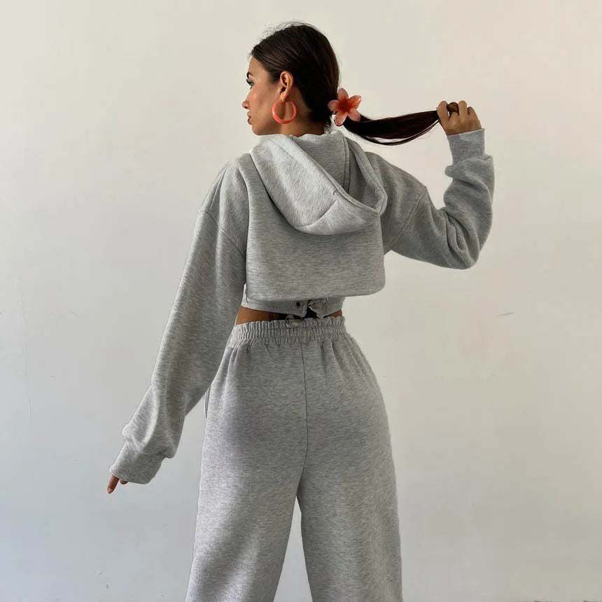 Women's Casual Sweatpants Set Belted Hooded Short Hoodie Corset Three-Piece Autumn Winter Comfortable Polyester plus Size