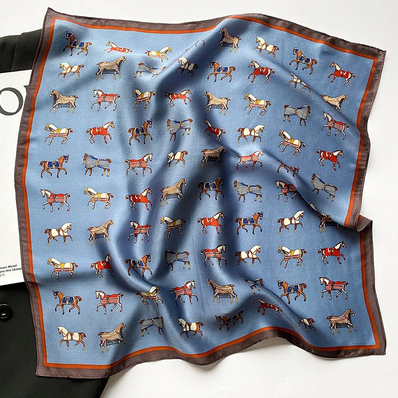 New 100% Real Silk Scarf For Woman Vintage Leopard Head Hair Scarfs Small Square Bandana Femme Office Neckerchief SD0201