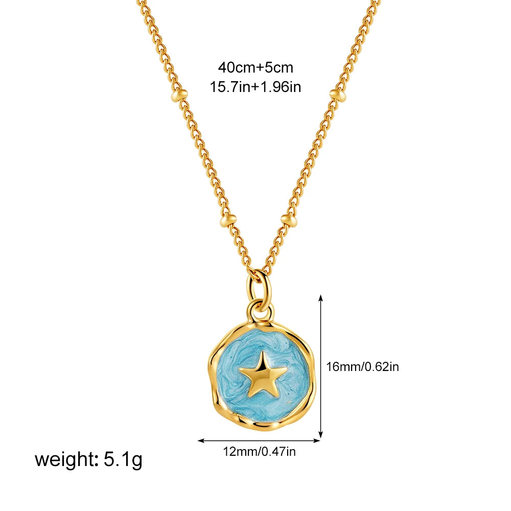 Punk Geometric Irregular Enamel Colorful Natural Stone Pendant Necklace for Women Stainless Steel Cross Heart Opal Choker Gifts