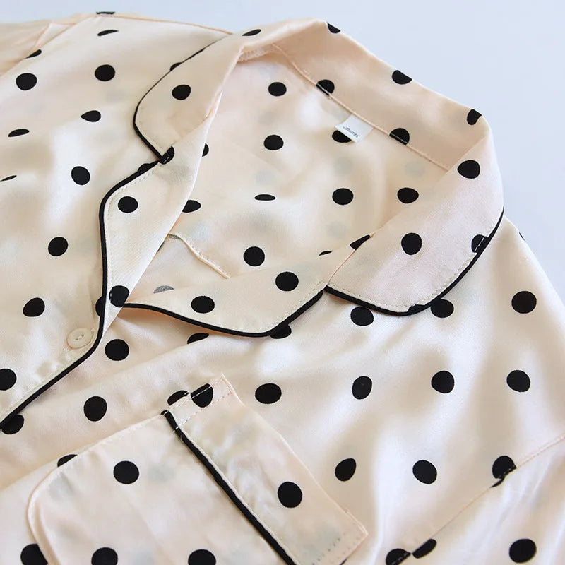 Cotton Viscose Dots Printed Sleepwear Summer Shirt Dress for Women Short Sleeved Pajama Nightdress Comfortable Home Clothing