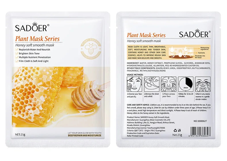 8pcs SADOER Fruits Face Mask Beauty Facial skincare Masks Moisturizing Firming Hydrating Facial Mask Face Care Korean Cosmetics