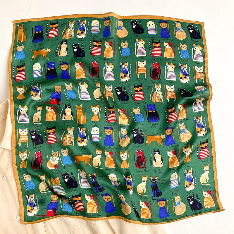 New 100% Real Silk Scarf For Woman Vintage Leopard Head Hair Scarfs Small Square Bandana Femme Office Neckerchief SD0201