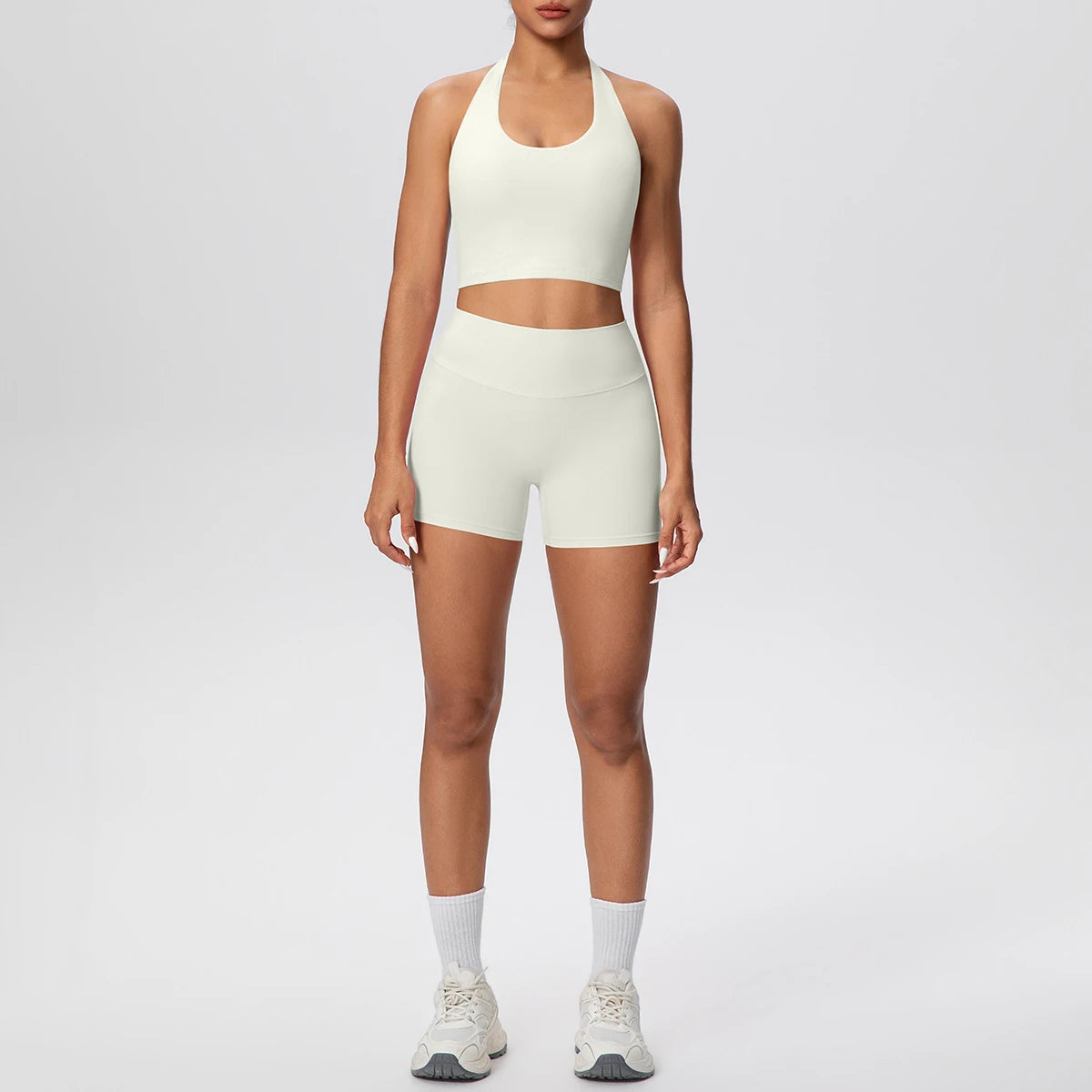 Woman Gym Yoga Set High Waisted Lifting Buttocks Sports Yoga Shorts Breathable Sexy Beautiful Back Halter Bra Chest Pad Yoga Set