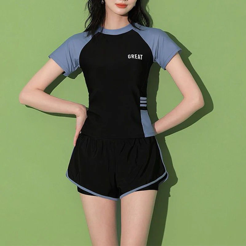Summer Kawaii Chic Y2K Lady Swimsuits Patchwork Letter Sexy Elegant Swimwear Fashion Casual Korean Women's Two-piece Swimsuit
