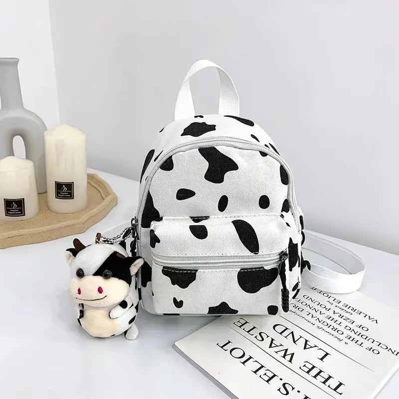 Kids Cute Cow Printed Bag Children's Girl Backpack With Stuffed Cow Lightweight Kindergarten Schoolbag Early Education Bag