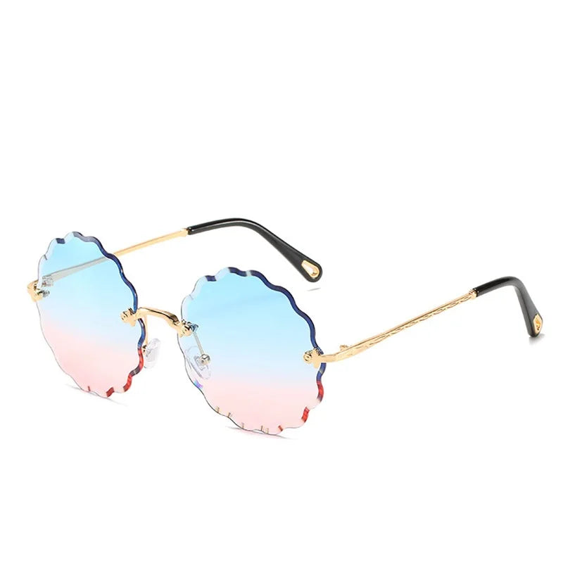 Oversized Round Sunglasses Women Flower Design Trendy Rimless Sun Glasses Shades for Women Driving Eyewear UV400