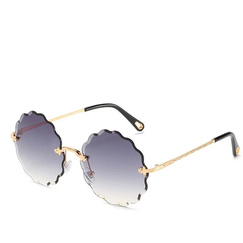 Oversized Round Sunglasses Women Flower Design Trendy Rimless Sun Glasses Shades for Women Driving Eyewear UV400
