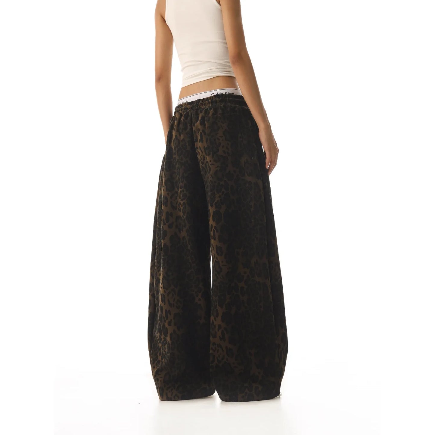 Y2K American Retro Pants Women Washed Leopard Print Spicy Girl Loose Slimming Wide Leg Versatile Casual Fashion