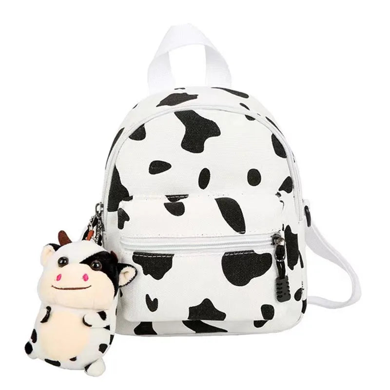 Kids Cute Cow Printed Bag Children's Girl Backpack With Stuffed Cow Lightweight Kindergarten Schoolbag Early Education Bag