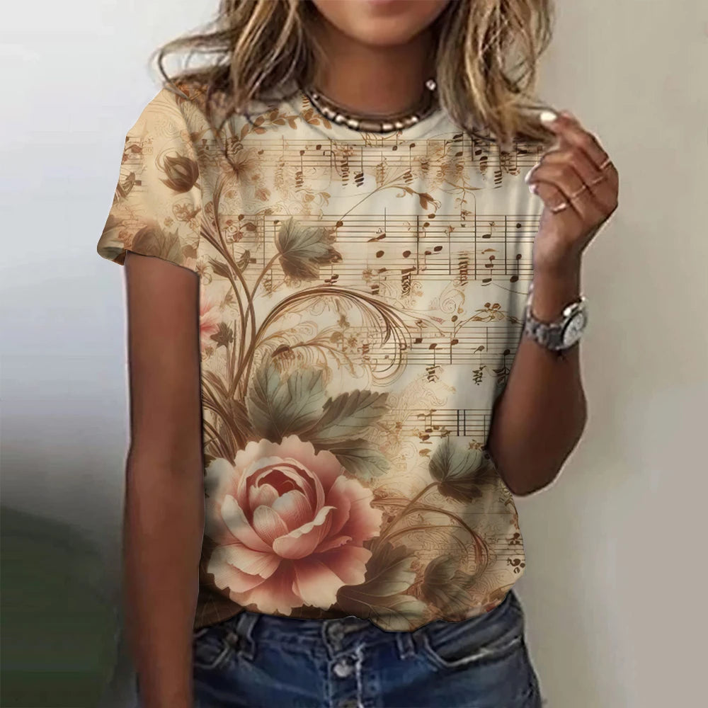Summer Rose Music 3D Print T-shirts Women Streetwear Harajuku Casual Fashion Y2k Short Sleeve T Shirt O-neck Tees Tops Clothing
