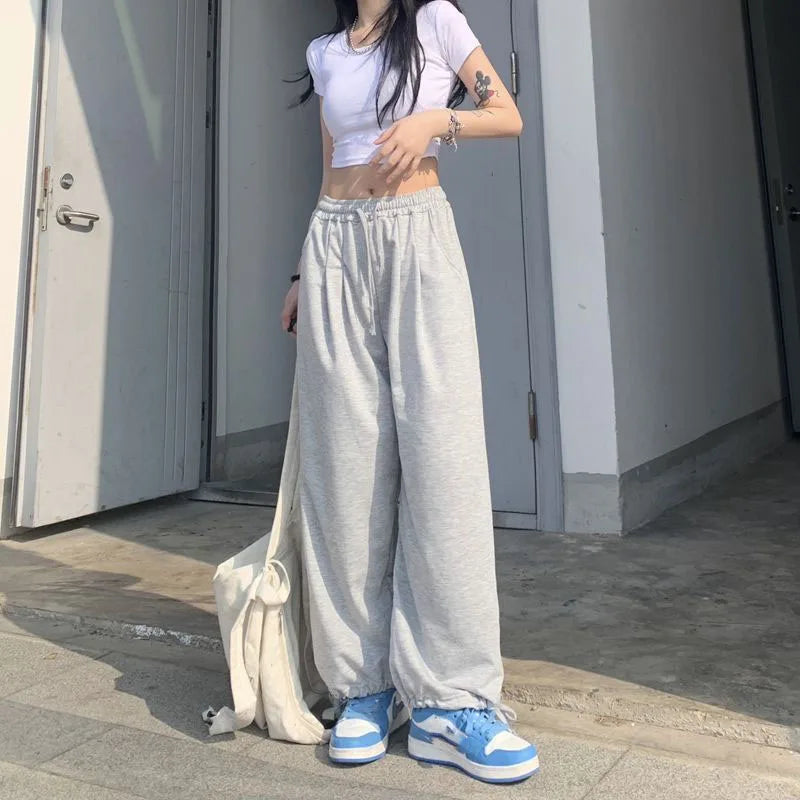 Women Retro Baggy Joggers Pants Solid Oversized Drawstring Y2K Sweatpant Woman Trendy Casual Versatile Harem Pants 2025 New