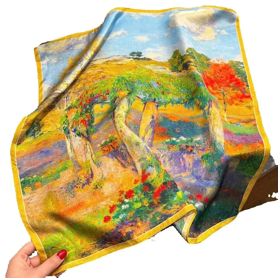New 100% Real Silk Scarf For Woman Vintage Leopard Head Hair Scarfs Small Square Bandana Femme Office Neckerchief SD0201