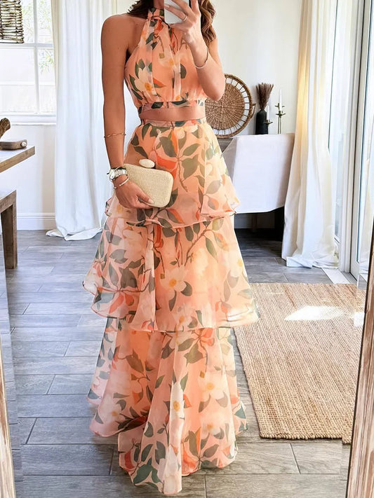 Sleeveless Fashion New Loungewear Skirt Set, Summer Women Hollow Sexy Patchwork Party Suit, Print Stand Collar Elegant 2pc Sets