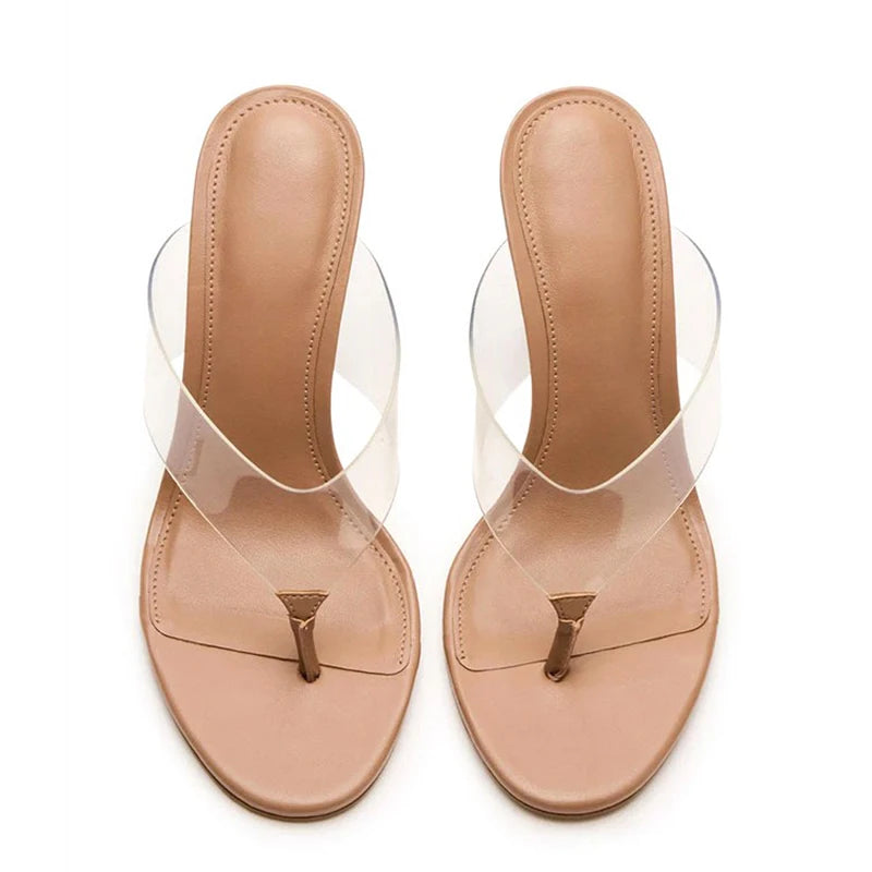 Women’s Thong High Heel Mule Sandals, Open Toe Slip-On Stiletto Party Mules