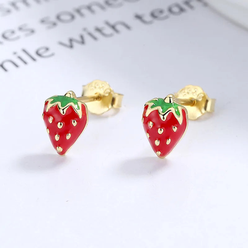 LATS Red Zircon Cherry Leaf Stud Earrings for Women Fashion Crystal Dangle Party Prom Birthday Wedding Gifts Jewelry Accessories