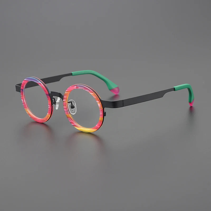 Designer spliced colored round literary glasses frame ultralight titanium fashion personality niche Harajuku prescription glasse